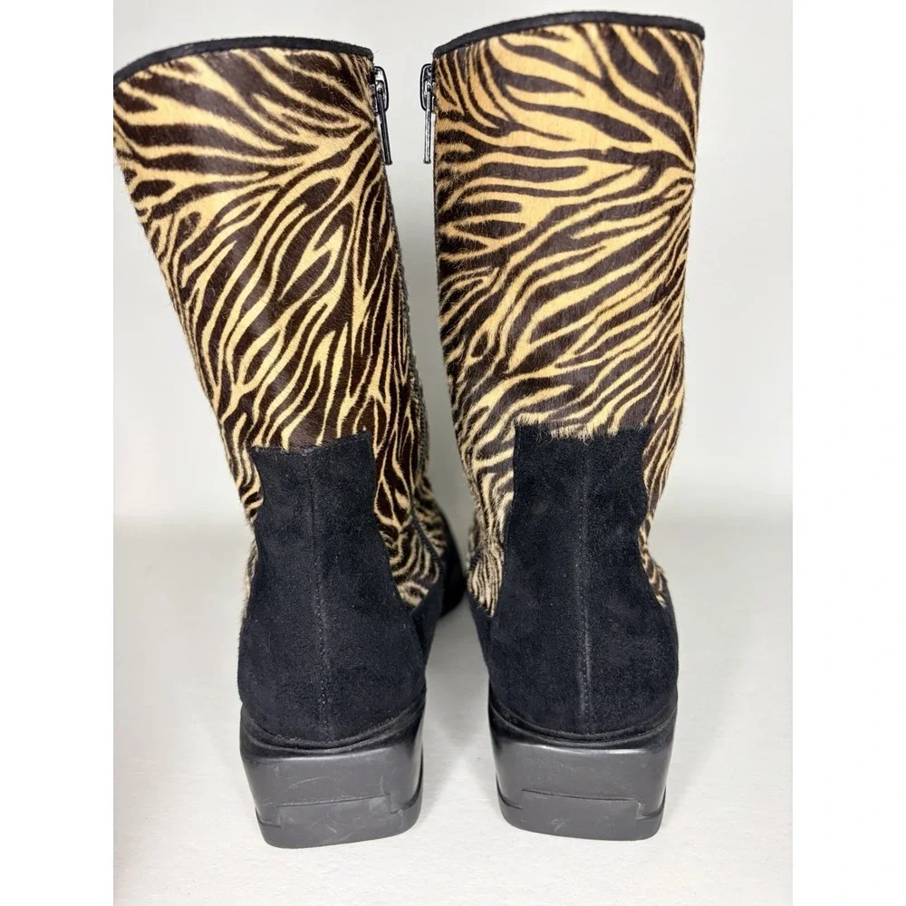 Womens Stuart Weitzman - Black W/ Tan & Brown Animal Print Boots, Zip Up, Size 8